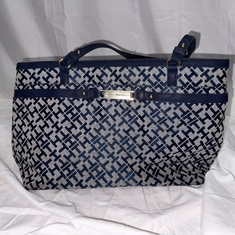 Tommy Hilfliger Blue Initial Medium Shoulder Tote Bag Purse